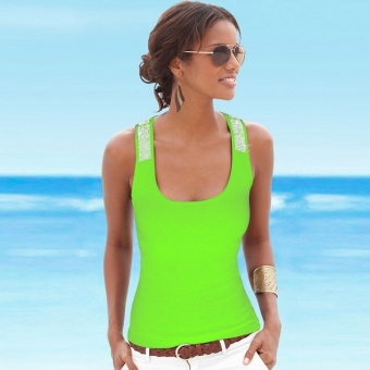 Cyber New Fashion Women Sleeveless Tank Tops Sequined Decor Stretch Slim Casual Basic Sports Tops ( Green ) - intl  