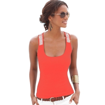 Cyber New Fashion Women Sleeveless Tank Tops Sequined Decor Stretch Slim Casual Basic Sports Tops ( Orange ) - intl  