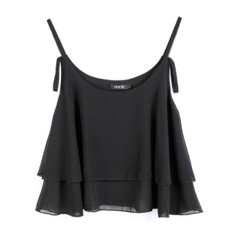 Cyber New Fashion Women's Sleeveless O-Neck Spaghetti Strap Sexy Loose Double Chiffon Blouse(Black)  