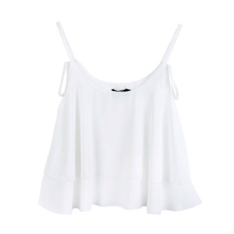 Cyber New Fashion Women's Sleeveless O-Neck Spaghetti Strap Sexy Loose Double Chiffon Blouse(White)  