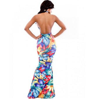 Cyber New Stylish Ladies Women Casual Sleeveless Backless Floral Bodycon Evening Gown Mermaid Maxi Dress  