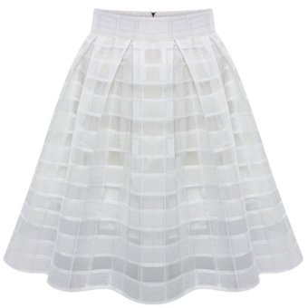 Cyber New Women's Elastic High Waist OL Pleated Skirt Dress (White)  