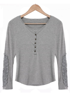 Cyber O-neck Women Long Sleeve T Shirt Blouse Tops (Grey)  