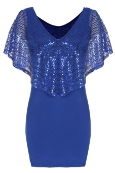 Cyber Sequins Ladies Women Casual Bodycon Mini Dress Summer (Navy Blue)  