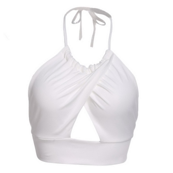 Cyber Sexy Women Halter Crossover Backless Solid Slim Crop Tops ( White ) - intl  