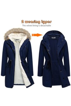 Cyber Stylish Womens Fleece Warm Faux Fur Winter Coat Hooded Parka Overcoat Jacket ( Blue )  