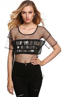 Cyber T-Shirt o-neck Criss Cross T style summer short sleeve shirt Tops Women Hollow Out Top ( Black )  