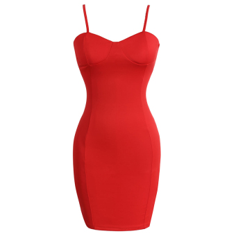 Cyber Wanita Sexy paket Spaghetti tali pengikat pinggul Bodycon lepas Clubwear Mini Dress (Merah)  