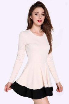 Cyber Women Autumn Winter Pullover Skirt Short Slim Design Tops Dresses (Beige)  