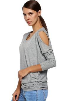 Cyber Women Batwing Sleeve Off Shoulder T-Shirt (Grey)  