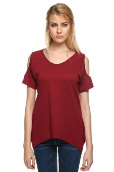 Cyber Women Casual Off Shoulder Short Sleeve T-shirt (Red)  