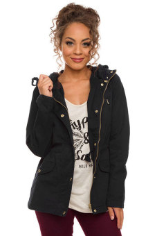 Cyber Women Casual Zipper Buttons Pockets Hooded Long Sleeve Hoodies Coat Jacket (Black)  