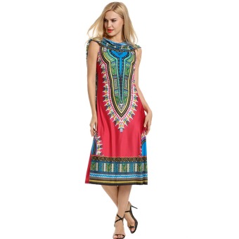 Cyber Women Ethnic Style Hooded Sleeveless Vintage Print A-Line Dress ( Red ) - intl  