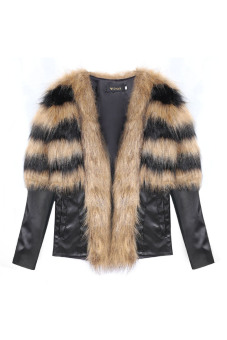 Cyber Women Faux Fur Synthetic Leather Jacket (Brown)  