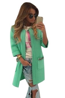 Cyber Women Front Open Long Sleeve Casual Coat (Green)  