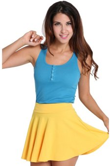 Cyber Women Girl's Sleeveless Button Solid Slim Tank Top 13 Colors ( Blue )  