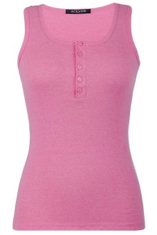 Cyber Women Girl's Sleeveless Button Solid Slim Tank Top 13 Colors ( Pink )  