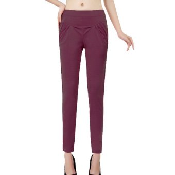 Cyber Women Harlen Colorful High-Waisted Pants Trousers Elastic Waist (Wine Red) (Intl)  