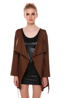 Cyber Women Ladies Design Belted Long Sleeve Coat Jacket ( Khaki )  