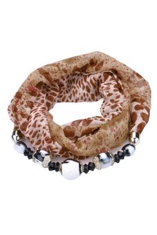 Cyber Women Leopard Scarf Linen All-match Long Scarf with Bead Coffee  