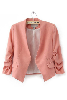 Cyber Women OL Style Candy Color Thin Suit Outerwear 3/4 sleeve Coat Casual Blazer Pink  