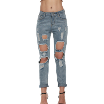 Cyber Women Ripped Distressed Denim Pants Jeans Trousers Blue  