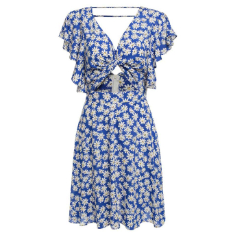 Cyber Women Short Sleeve Summer Floral Print Mini Dress ( Blue )  