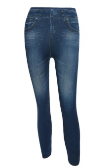 Cyber Women Slim Jointless Imitation Denim Jean Leggings Pants (Blue)  