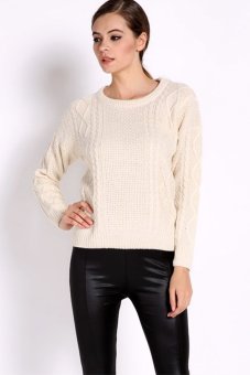 Cyber Women Sweater Long Sleeve Hollow Out Pullover Tunic Top Knit Crochet Cardigans (Beige)  