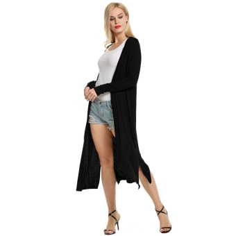 Cyber Women's Casual Long Sleeve Solid Open Front Slit Long Maxi Cardigan ( Black ) - intl  