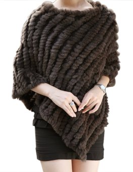 Cyber Women's Soft Knitted Genuine Fur Poncho Jacket Coats (Coffee)  