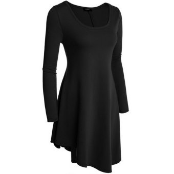 Cyber Zeagoo Casual Long Sleeve Loose Irregular Mini Dress (Black)  