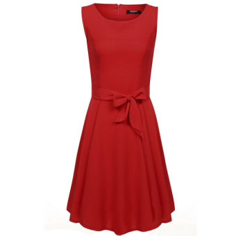 Cyber Zeagoo Casual O-Neck Sleeveless A-line Pleated Dress (Dark Red) - intl  