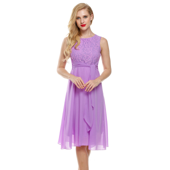 Cyber Zeagoo Elegant Women Sleeveless Flare Fit Sundress Lace Chiffon Party Prom Dress ( Purple )  