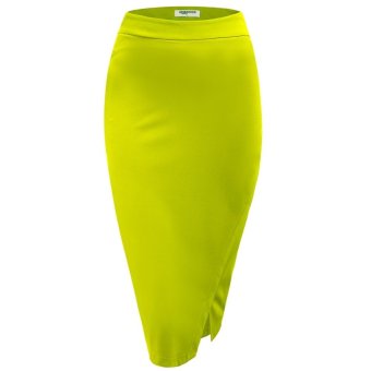 Cyber Zeagoo Fashion Women High Waist Slim Stretch Side Split Pencil Skirt (Yellow) - intl  