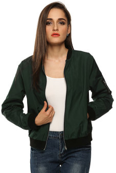 Cyber Zeagoo Women Autumn Casual O-Neck Long Sleeve Slim Zip Up Jacket Coat (Army Green)  