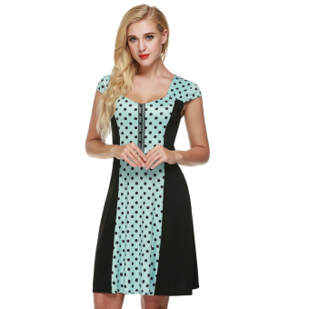 Cyber Zeagoo Women Cap Sleeve Dots Flare Fit A-Line Cocktail Party Dress (Blue)  