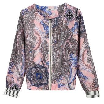 Cyber Zeagoo Women Casual Collarless Long Sleeve Print Zip Jacket Coat Tops (Pink)  