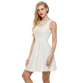 Cyber Zeagoo Women Casual Fit and Flare A-Line Sleeveless Pleated Little Cocktail Party Dress(white)  