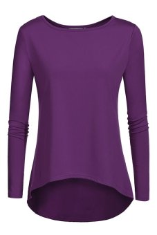 Cyber Zeagoo Women Casual O-Neck Patchwork Long Sleeve Irregular Hem Stretch Blouse Tops (Purple)  