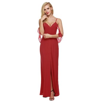 Cyber Zeagoo Women Chiffon Sexy Off Shoulder Front Slit Slim Fit Long Maxi Dress ( Orange )  