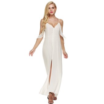 Cyber Zeagoo Women Chiffon Sexy Off Shoulder Front Slit Slim Fit Long Maxi Dress ( White ) - intl  