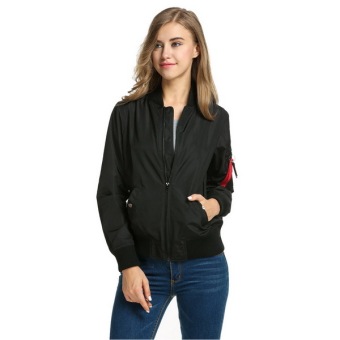 Cyber Zeagoo Women Classic Solid Biker Slim Jacket Zip Up Short Bomber Jacket Coat ( Black ) - intl  