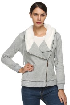 Cyber Zeagoo Women Cotton Zipper Autumn Winter Hoodies ( Grey )  