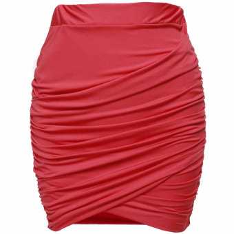 Cyber Zeagoo Women Elastic Waist Slim Fit Stretch Ruched Short Mini Pencil Skirt - intl  