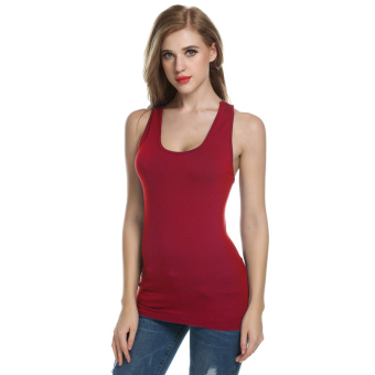 Cyber Zeagoo Women Hollow Crochet Lace Slim Fit Solid Racerback Tank Top ( Wine Red ) - intl  