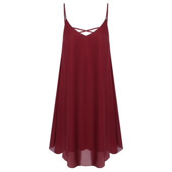 Cyber Zeagoo Women Spaghetti Strap Chiffon Sundress Sleeveless Beach Dress (Wine Red)  