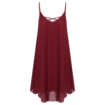 Cyber Zeagoo Women Spaghetti Strap Chiffon Sundress Sleeveless Beach Dress (Wine Red) - intl  