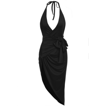 Cyber Zeagoo Women Spaghetti Strap Side High Slit Bandage Asymmetrical Bodycon Dress (Intl) - intl  