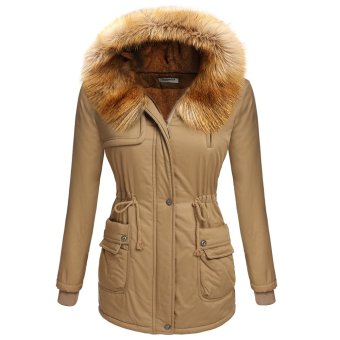 Cyber Zeagoo Women Winter Warm Faux Fur Hooded Casual Slim Zip Coat With Fleece Lined (Khaki)  